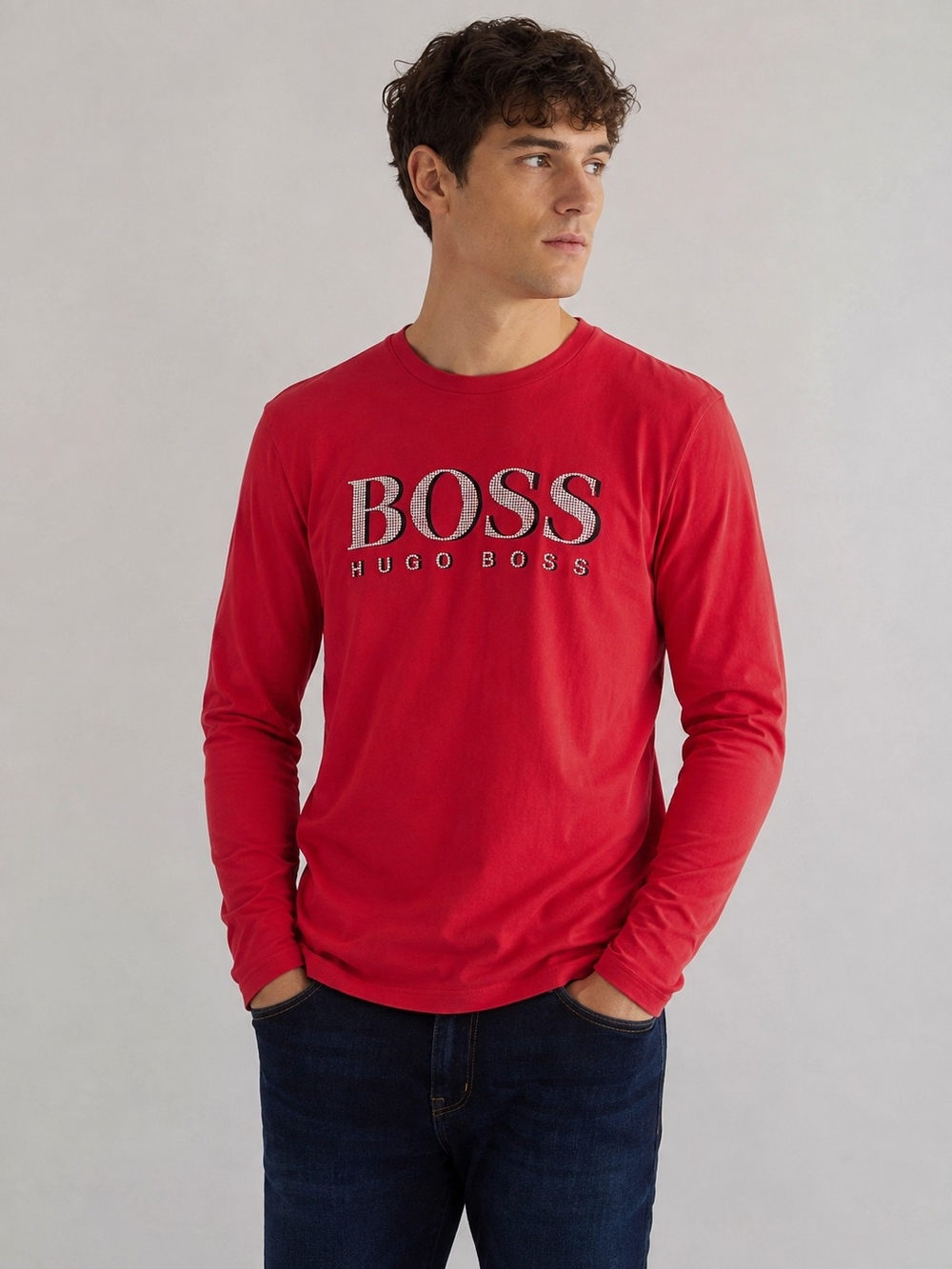 Hugo Boss Red Long-Sleeve Logo Tee